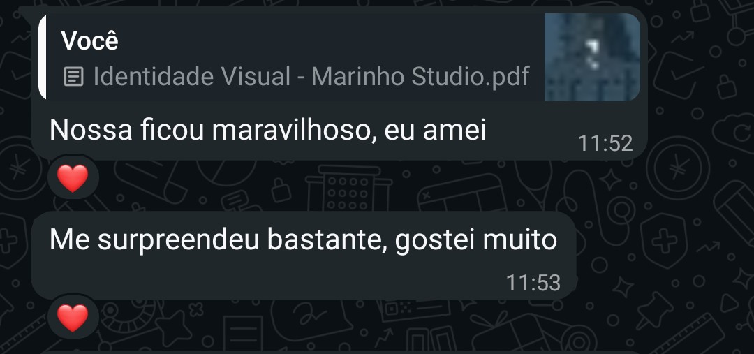 Cliente do Marinho Studio sobre a identidade visual: "ficou maravilhoso"